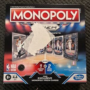 Monopoly Prizm NBA Edition Trading Card Edition Board Game - Sealed, Damaged Box